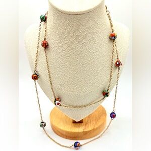 Vintage 60s Gold Tone Italian Millefiori Glass Beaded Necklace